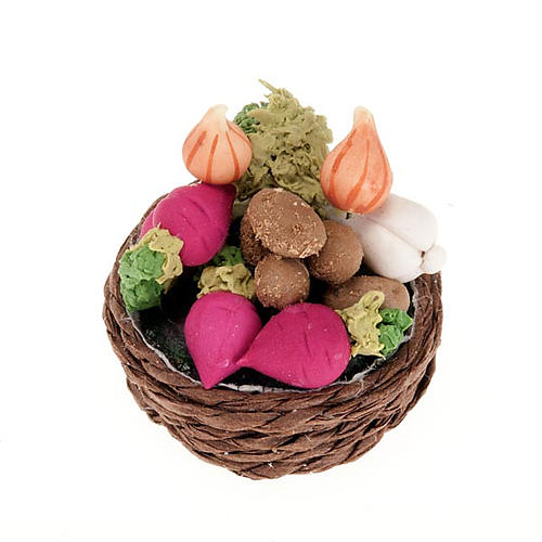 Nativity set accessory,wicker basket with turnips and vegetables 1