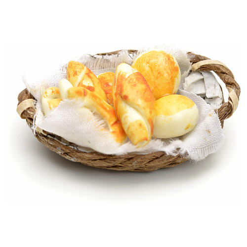 Nativity set accessory, wicker basket with handle and bread 3