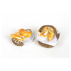 Comida em Miniatura para Presépio: Cesta de vime com pão e tecido com asa para personalização presépio