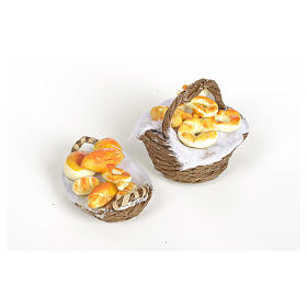 Comida em Miniatura para Presépio: Cesta de vime com pão e tecido com asa para personalização presépio
