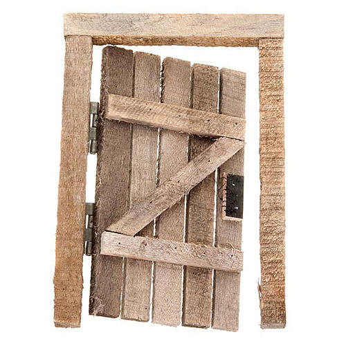 Puerta de madera con jambas y bisagra para el belén 1