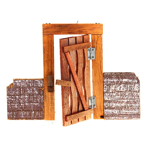 Puerta de madera con jambas, bisagra y muro para belén 1