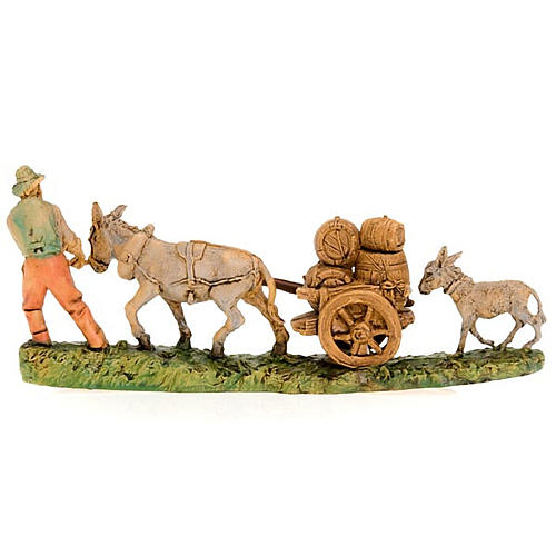 Karren mit Tonnen und Esel 10 Zentimeter 2