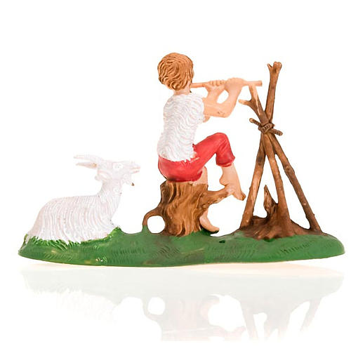 Nativity figurine, fifer boy with fire and goat 8cm 2
