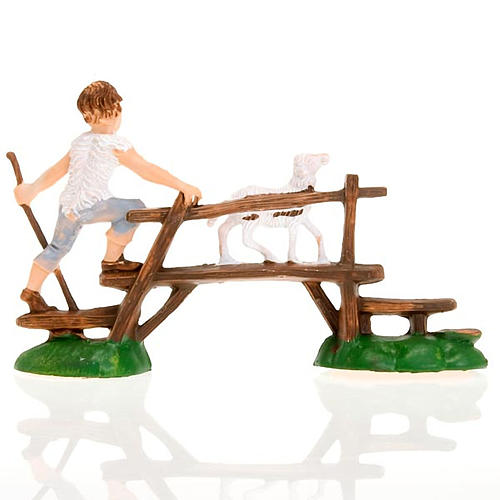 Nativity figurine, boy with sheep on bridge 8cm 2