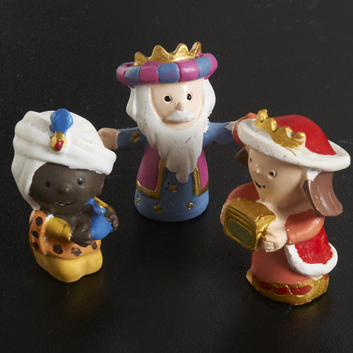Nativity scene in coloured resin, 8 figurines 4,5cm 4