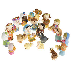 Nativity scene in coloured resin, 20 figurines 4,5cm