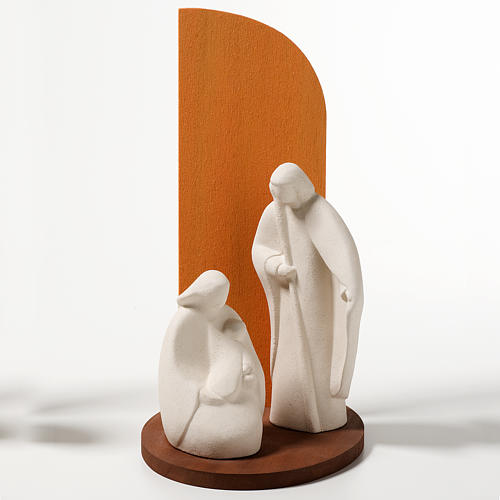 Nativity scene Noel model in white clay and orange natural wood, 1