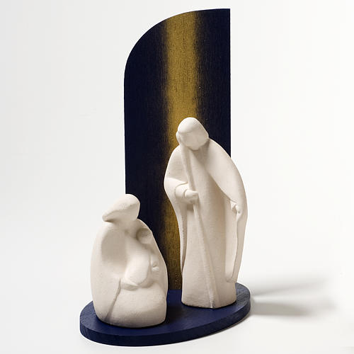 Nativity scene Noel model in white clay and gold natural wood,28 1