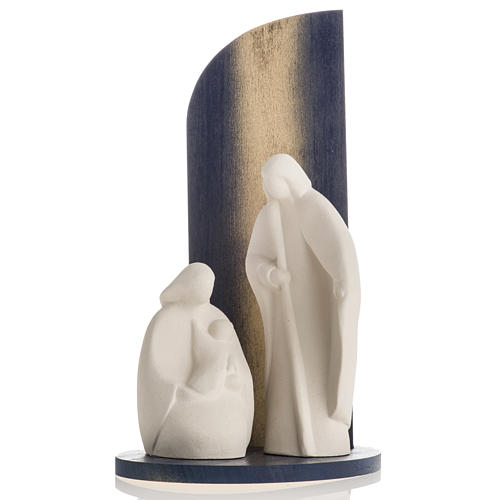 Nativity scene Noel model in white clay and gold natural wood,28 2