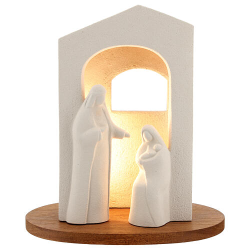 Nativity scene with light in white clay, 25,5cm 1