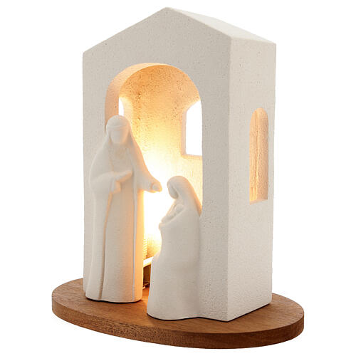 Nativity scene with light in white clay, 25,5cm 2