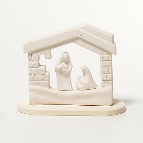 Crèches Noël stylisées: Crèche maison de Noel argile 14.5 cm
