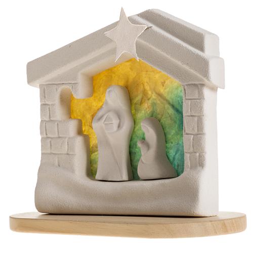 Nativity scene, nativity stable in clay with base, green 14,5cm 4