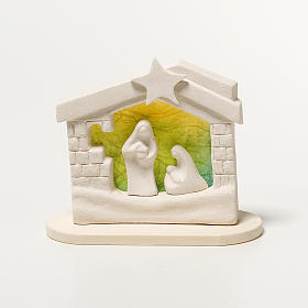 Crèches Noël stylisées: Crèche maison de Noel argile verte 14.5 cm