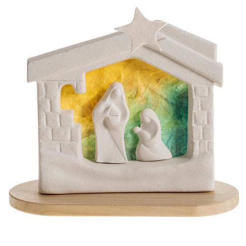 Holy Family with stable and base, green background 5.7 inc 2