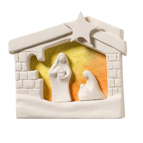 Presepe casetta Natale da pareta argilla arancio 13,5 cm 1