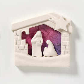 Crèches Noël stylisées: Crèche maison Noel argile violette à accrocher