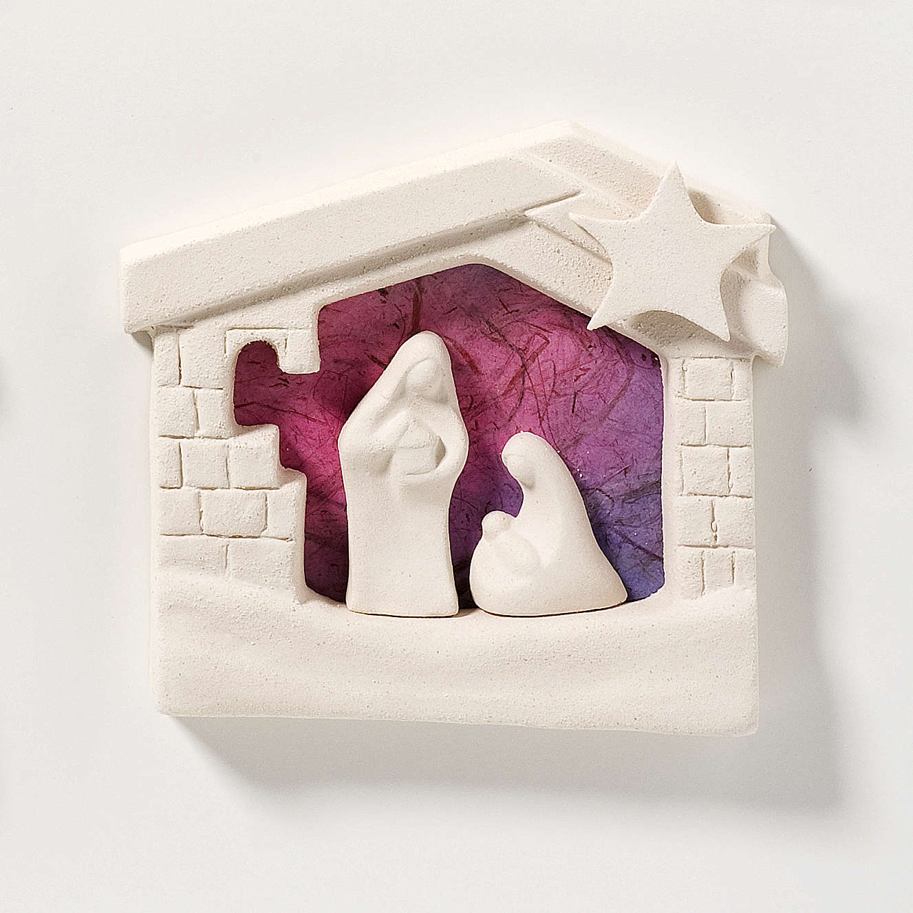 Nativity scene, wall nativity stable in clay, purple 13,5cm | online ...