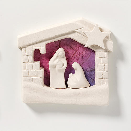 Nativity scene, wall nativity stable in clay, purple 13,5cm 1