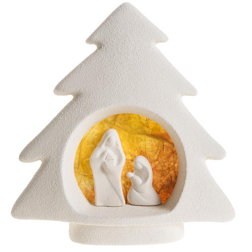 Nativity scene, tree shaped wall nativity in clay, orange 1