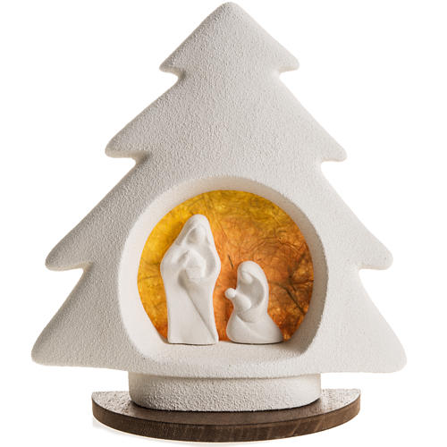 Nativity scene, tree shaped with base in clay, orange 1
