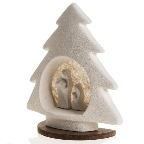 Nativity scene, tree shaped with base in clay, beige 4