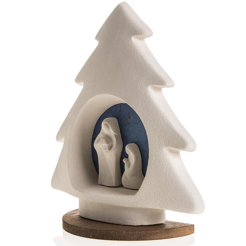 Nativity scene, tree shaped with base in clay, blue 4