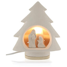 Nativity scene, tree shaped, in clay with light