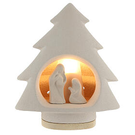 Nativity scene, tree shaped, in clay with light