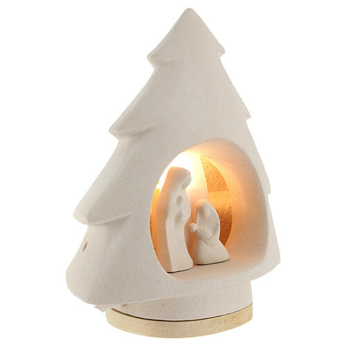 Nativity scene, tree shaped, in clay with light 4