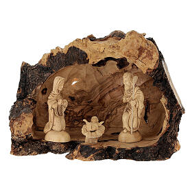 Presepe completo legno olivo Betlemme 14 cm con grotta