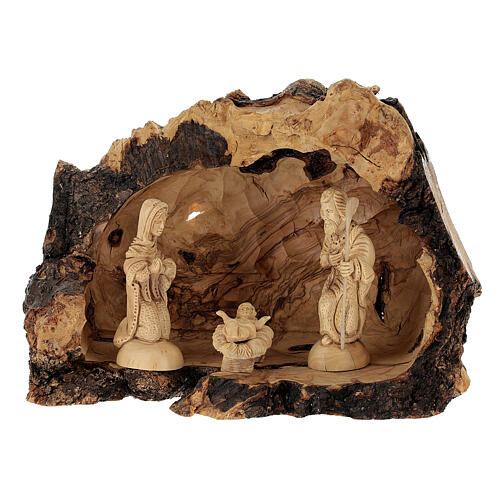 Presepe completo legno olivo Betlemme 14 cm con grotta 2