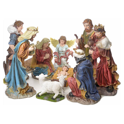 Nativity scene in coloured resin, 12 figurines 85cm 1