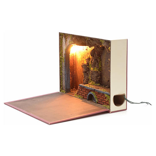 Beleuchtete Grotte für Krippe im Buch 24x30x8 cm 2