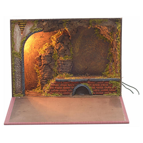 Grotto with lights for nativities inside a book 24x30x8cm 1