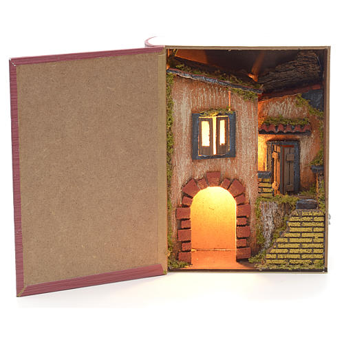 Beleuchteter Dorf mit Grotte im Buch 24x19x8 cm 1