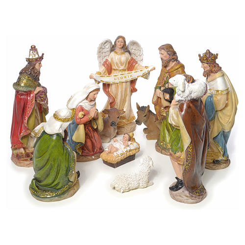 Nativity scene in resin, multicoloured with 11 figurines, 41cm 1