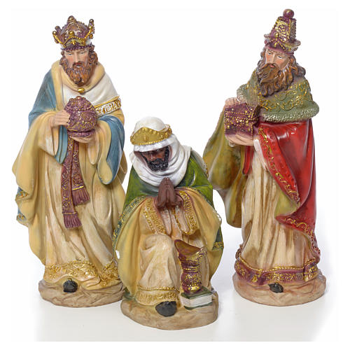 Nativity scene in resin, multicoloured with 11 figurines, 41cm 3