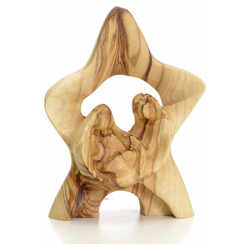 Święta Rodzina stylizowana w gwieździe drewno oliwne Jerozolima 10 cm 1