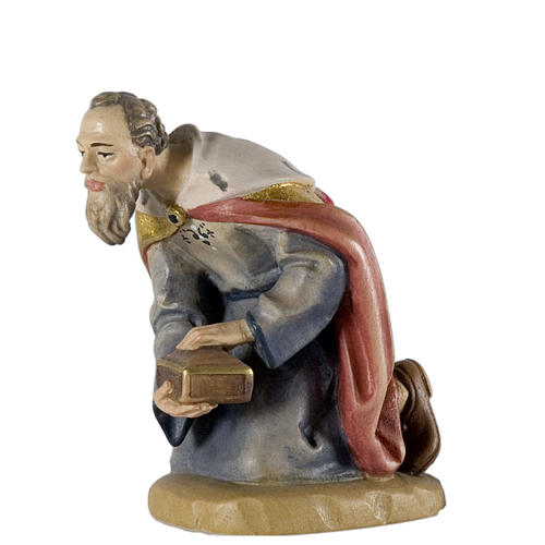 Kneeling Wise King wooden figurine 12cm, Val Gardena Model 1