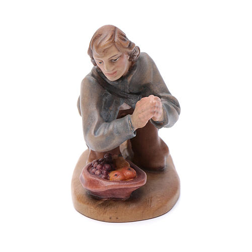 Kneeling shepherd wooden figurine 12cm, Val Gardena Model 1