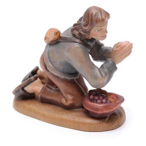 Kneeling shepherd wooden figurine 12cm, Val Gardena Model 3