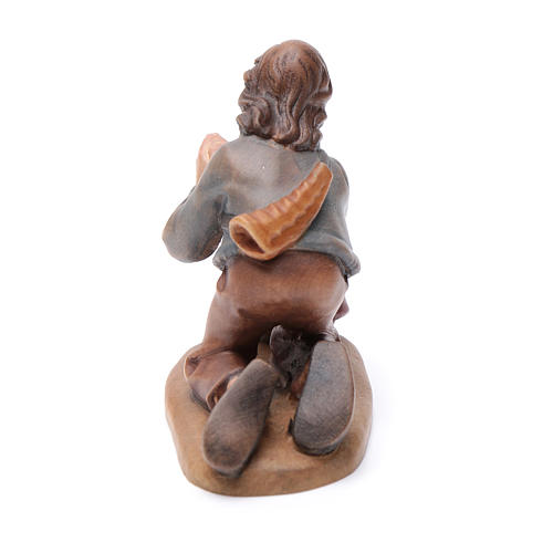 Kneeling shepherd wooden figurine 12cm, Val Gardena Model 4