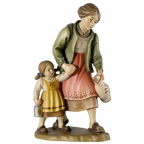 Hirtenmädchen mit Tochter 12cm Holz, Krippe Valgardena 1