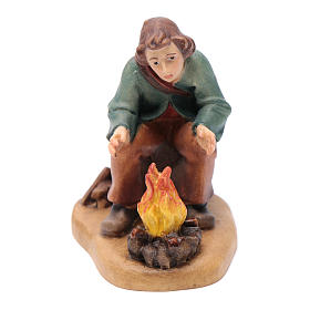 Pastore con fuoco 12 cm legno presepe mod. Valgardena
