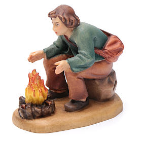 Pastore con fuoco 12 cm legno presepe mod. Valgardena