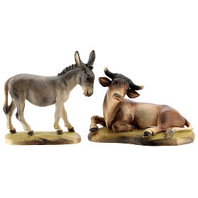 Ox and donkey, Orient model in painted Valgardena wood
