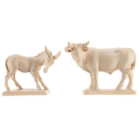 Ox and donkey for nativities in Valgardena wood, natural wax