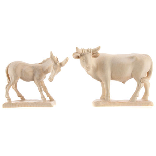 Ox and donkey for nativities in Valgardena wood, natural wax 1